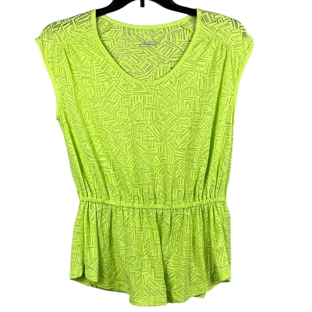 Columbia Sleeveless Sheer Top Womens Size Medium Neon Yellow Elastic‎ Waist